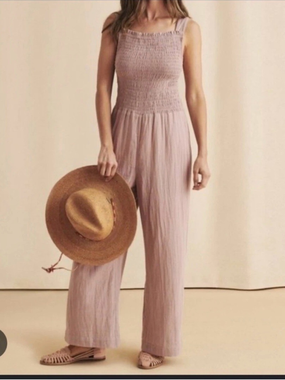 Faherty 100% Cotton Smocked Wide Leg Jumpsuit Size Small